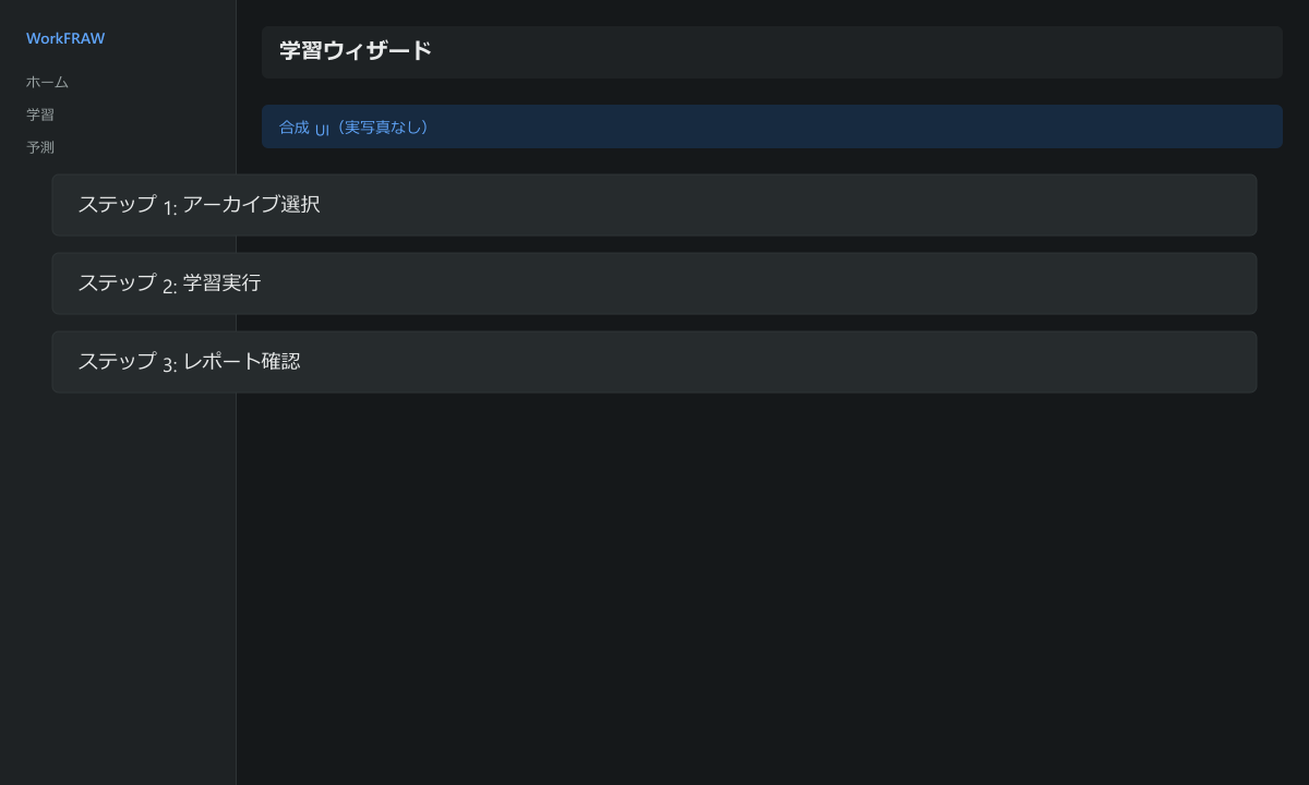 学習ウィザードの UI 合成スクリーンショット